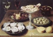 Osias Beert Style life with oysters confectionery and fruits Sweden oil painting reproduction
